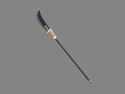 Traditional Long Handle Weapon With Black Blade Light Wooden Hilt And Dark Textured Shaft 3d model