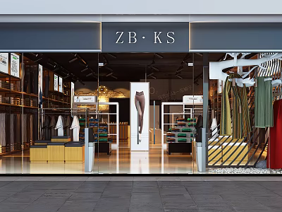 ZB KS Clothing Store Front With Glass Window Display And Fashion Apparel Racks 3d model