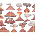 Modern 2D Volcanic Eruption Smoky Magma Scene Silhouette 3d model