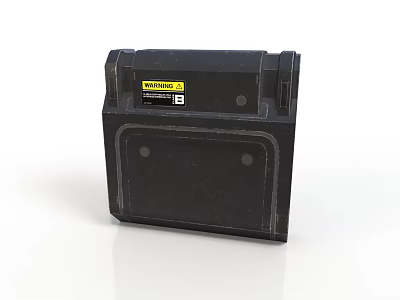 Black Industrial Equipment With Yellow Warning Label And Rugged Square Design 3d model