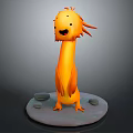 Orange Fluffy Furred Long Neck Game And Movie Character Standing On Round Base With Stones