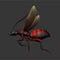 Detailed 3D Rendered Red Ant With Transparent Wings And Segmented Body