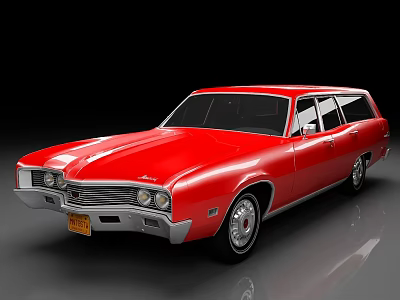 Classic Red Station Wagon Vintage Design With Chrome Accents Shiny Exterior And Retro Styling 3d model