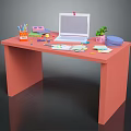 Pink Home Office Desk With Laptop Stationery Green Plant And Notes