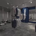 Modern Men's Clothing Store Interior With Suits On Display Racks And Mirrors