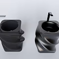 Modern Black Twisted Design Washbasins Featuring Sleek Black Faucets And Unique Shape