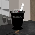 Stainless Steel Champagne Bucket With Ice Cubes Bottle And Glasses For Party Celebration