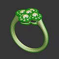 Elegant Gold Clover Design Ring With White And Orange Inlaid Stones