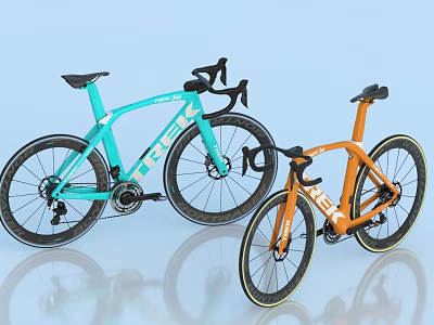 TREK Teal And Orange Road Bikes With Modern Design On Reflective Surface 3d model