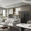 Modern Living And Dining Room Interior With Comfortable Sofa Dining Table And Green Plants