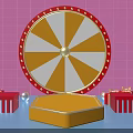 Lucky Spin Wheel With Red Gift Boxes Yellow Platform And Pink Grid Background