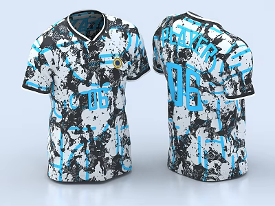 UEFA Soccer Jersey Black White Blue Graffiti Splatter Design Front Back View 3d model