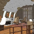 Wooden Ship Shaped Structure With Curved Roof And Waterfront Deck Design