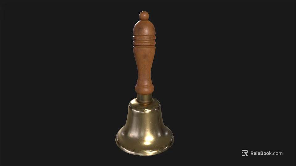 Brass Bell With Wooden Handle For Home Decor And Daily Use 3d model 