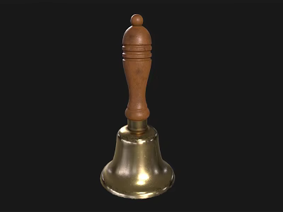 Brass Bell With Wooden Handle For Home Decor And Daily Use 3d model