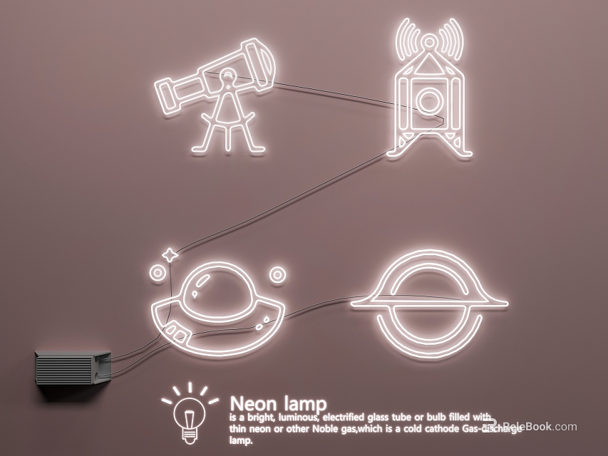 Creative Planet And Space Themed Neon Lamp Set With Colorful Energy Saving Design 3d model 