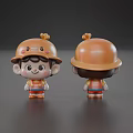 Three Cute Cartoon Character Dolls Wearing Orange Hats Displayed From Different Angles 3d model