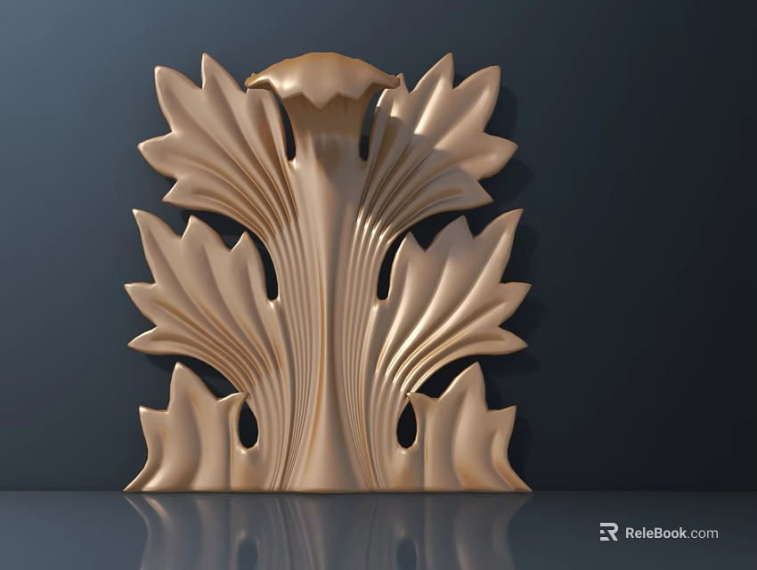 Decorative Golden Leaf Carving Design On Dark Background For Interior Decor 3d model