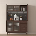 Modern Dark Brown Sideboard With Glass Doors Open Shelves Drawers And Coffee Machine