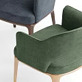 Stylish Modern Accent Chairs in Dark Blue and Green Upholstery with Wooden Legs