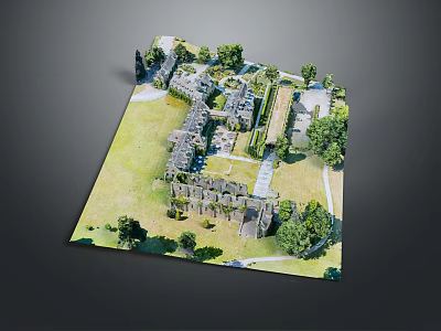 Historic Buildings Aerial View Featuring Green Lawns Trees Pathways And Layout 3d model