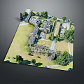Historic Buildings Aerial View Featuring Green Lawns Trees Pathways And Layout