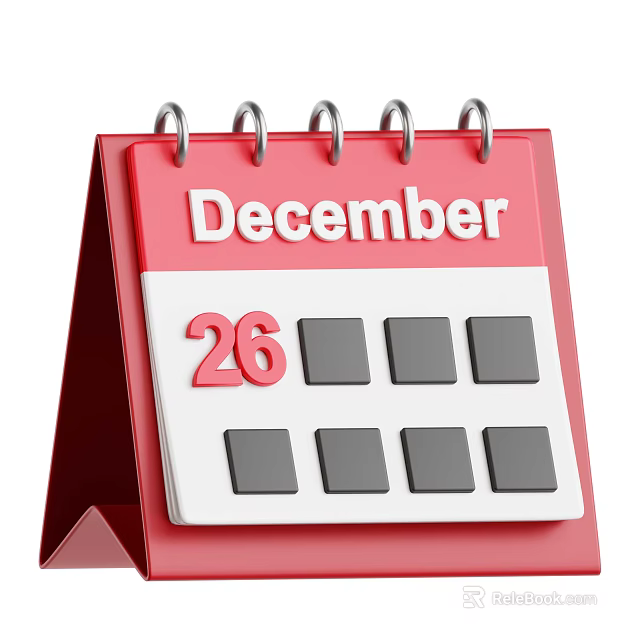 Decorative Ornament Set Featuring Red Spiral Bound December 26 Desk Calendar for Desktop Decoration 3d model 