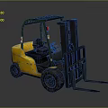 Yellow Forklift With Green Overhead Frame Black Forks And Driver Seat
