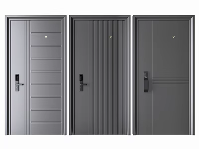 Modern Gray Security Doors With Different Panel Designs And Lock Systems 3d model