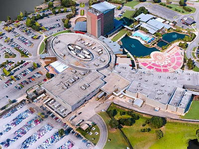 Aerial Planning of Commercial District with Buildings Parking Lots Water Pools and Green Areas 3d model