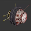 Futuristic Game Movie Police Robot Character With Tire And Metal Structure