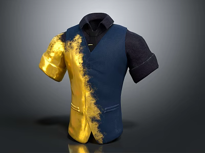 Stylish Blue And Gold Gradient Vest With Short Sleeved Shirt Collar 3d model