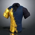 Stylish Blue And Gold Gradient Vest With Short Sleeved Shirt Collar
