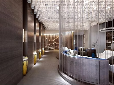 Modern Lounge Area Interior Design With Chandelier Curved Seating And Warm Lighting 3d model