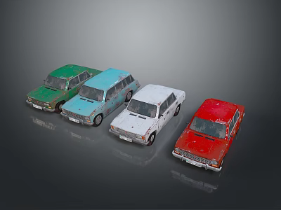Vintage Toy Cars Collection in Green Blue White and Red with Retro Design 3d model