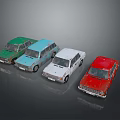 Vintage Toy Cars Collection in Green Blue White and Red with Retro Design
