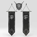 Medieval Heraldic Wall Decor With Lion Crest Banners And Shield Design