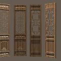 Chinese Style Wooden Screens With Carved Patterns And Lattice Designs