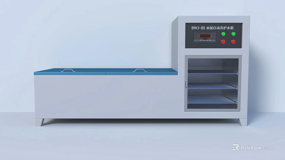 Modern Industrial Equipment With Blue Tabletop Glass Door Cabinet Shelves Control Panel Buttons And 3d model 