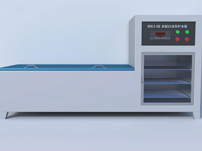 Modern Industrial Equipment With Blue Tabletop Glass Door Cabinet Shelves Control Panel Buttons And 3d model