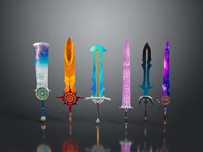 Vibrant Fantasy Swords With Intricate Hilts Starry Patterns And Colorful Blades 3d model