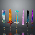 Vibrant Fantasy Swords With Intricate Hilts Starry Patterns And Colorful Blades