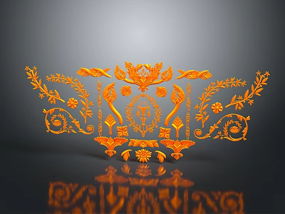 Orange Plant Pattern Decorative Relief Design With Gray Background And Reflection 3d model