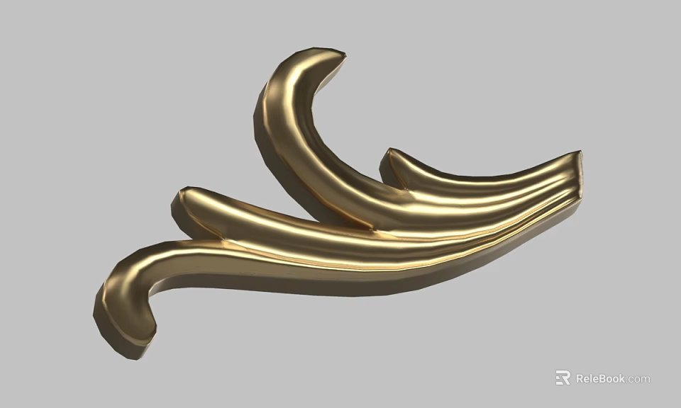 Intricate Golden Carved Decorative Element With Curved Metallic Lines Design 3d model 