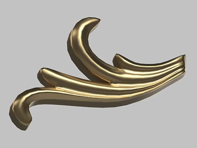 Intricate Golden Carved Decorative Element With Curved Metallic Lines Design 3d model