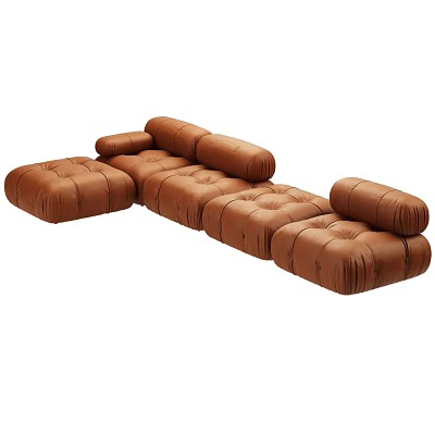 Brown Leather Sectional Sofa With Modular Design And Comfortable Cushioned Seats For Living Room 3d model
