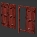Weathered Old Wooden Doors With Wood Grain Metal Hinges Closed And Half Open