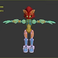 Hedgehog Inspired Robot Character With Red Head Orange Arms And Blue Mechanical Body Design