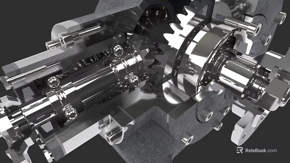 Mechanical Gear System With Precision Metal Shafts And Intricate Components 3d model 