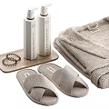 Cozy Daily Bath Essentials Including Bathrobe Slippers Lotion Bottles Wooden Tray and Hair Scrunchies